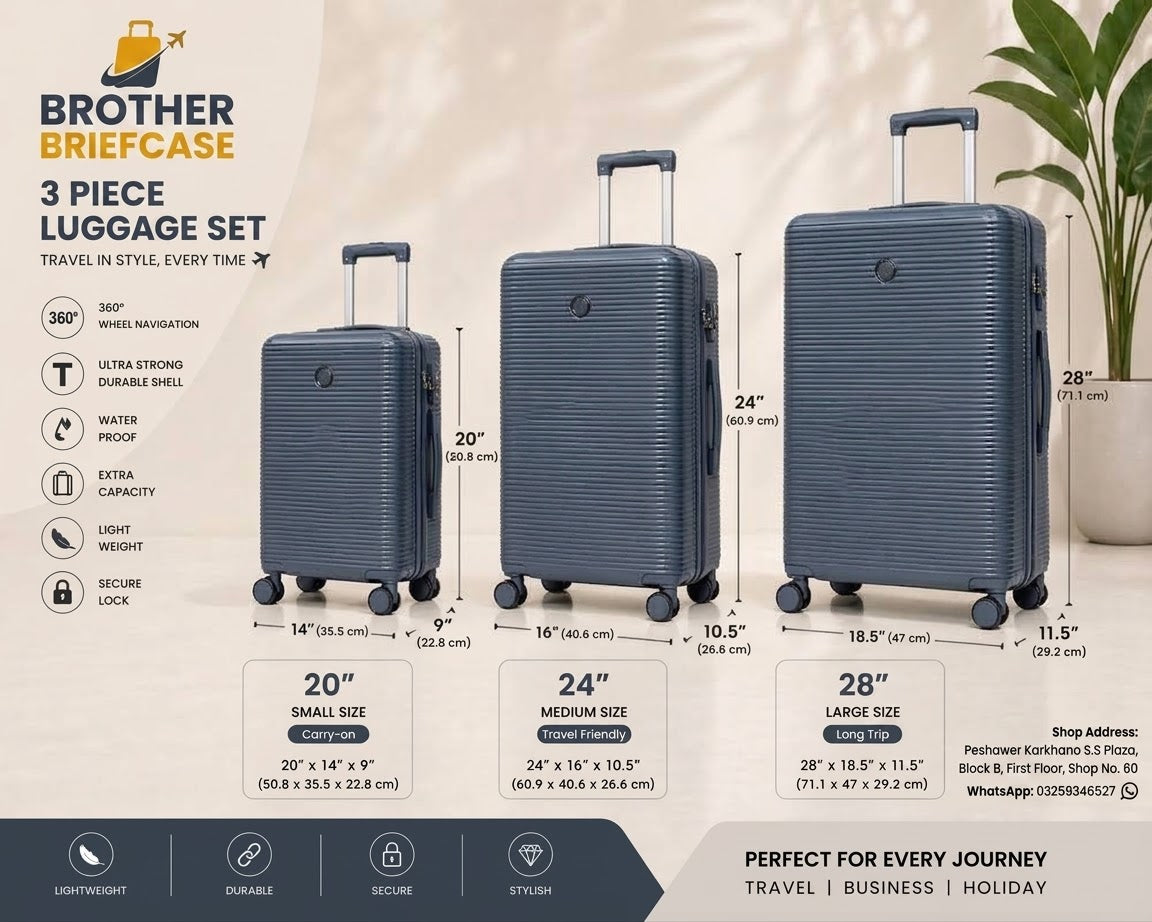 ProTravel 3-Piece Hard Shell Luggage Set – Lightweight, Durable