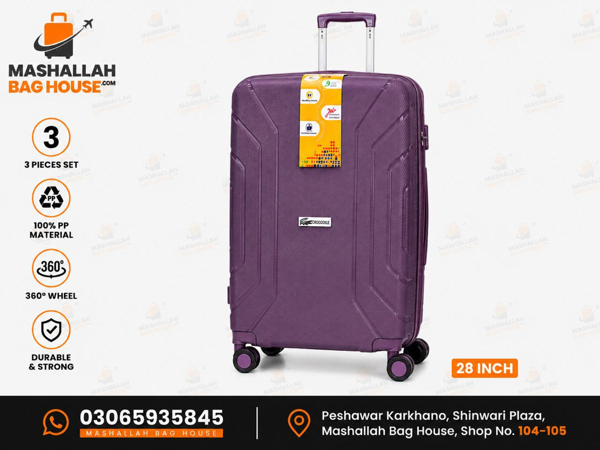 Crocodile Premium PP 3-Piece Luggage Set – Unbreakable