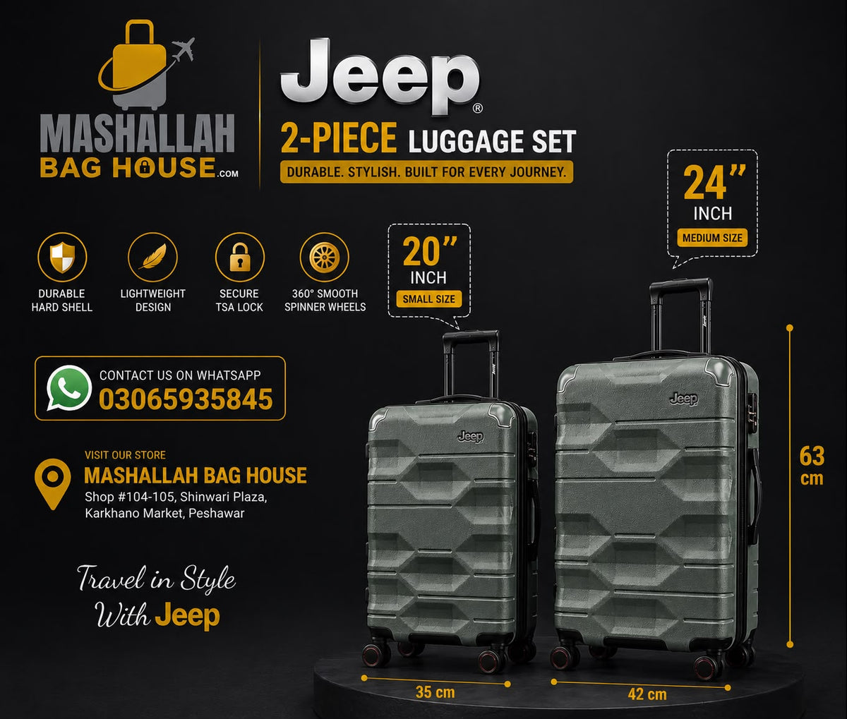 Jeep 2 Piece Hard Shell Luggage