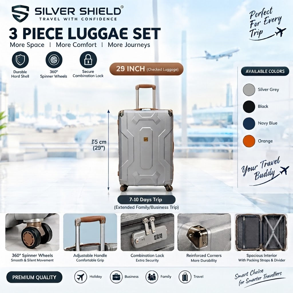 3-Piece Luggage Set | 20", 25" & 29" Travel Suitcase Set