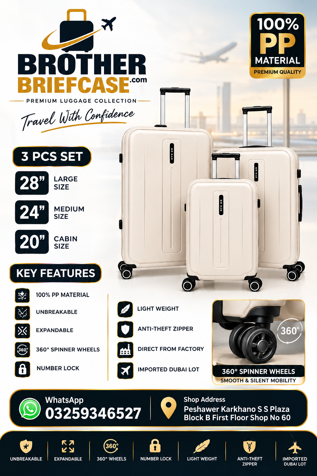 Unbreakable PP Luggage Set – Expandable Suitcases