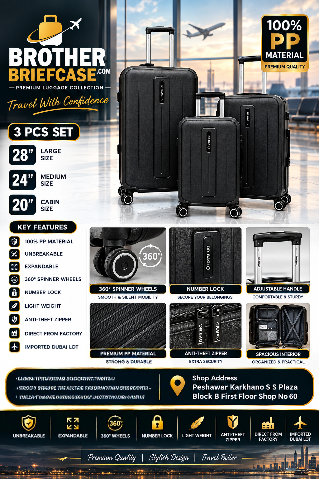 Unbreakable PP Luggage Set – Expandable Suitcases