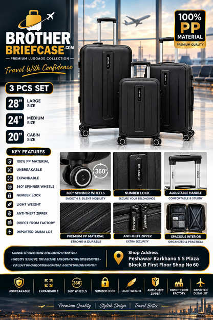 Unbreakable PP Luggage Set – Expandable Suitcases