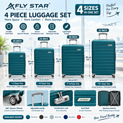 Fly Star 4-Piece Luggage Set | 20", 24", 28" & 32" Travel Suitcase Set