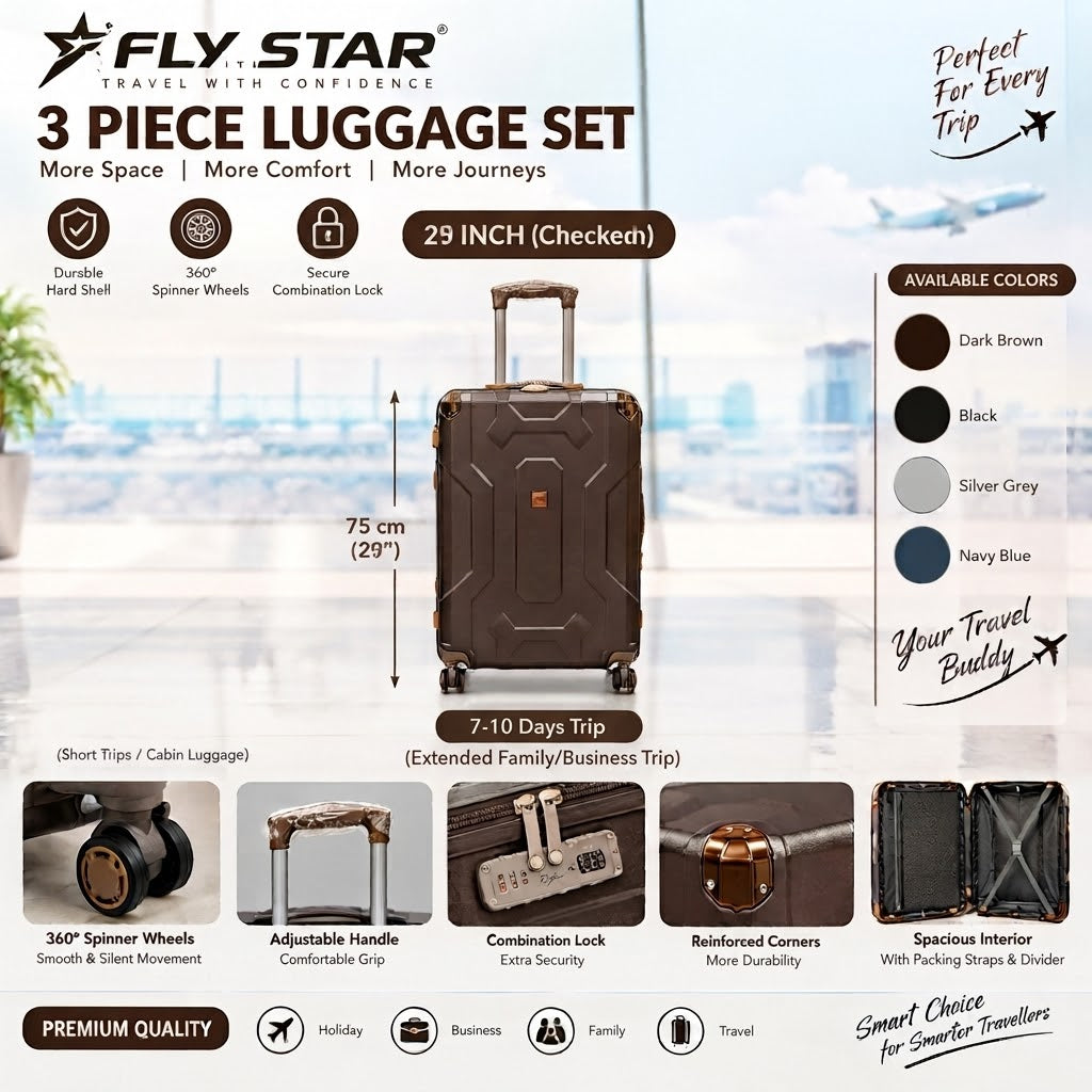 3-Piece Luggage Set | 20", 25" & 29" Travel Suitcase Set