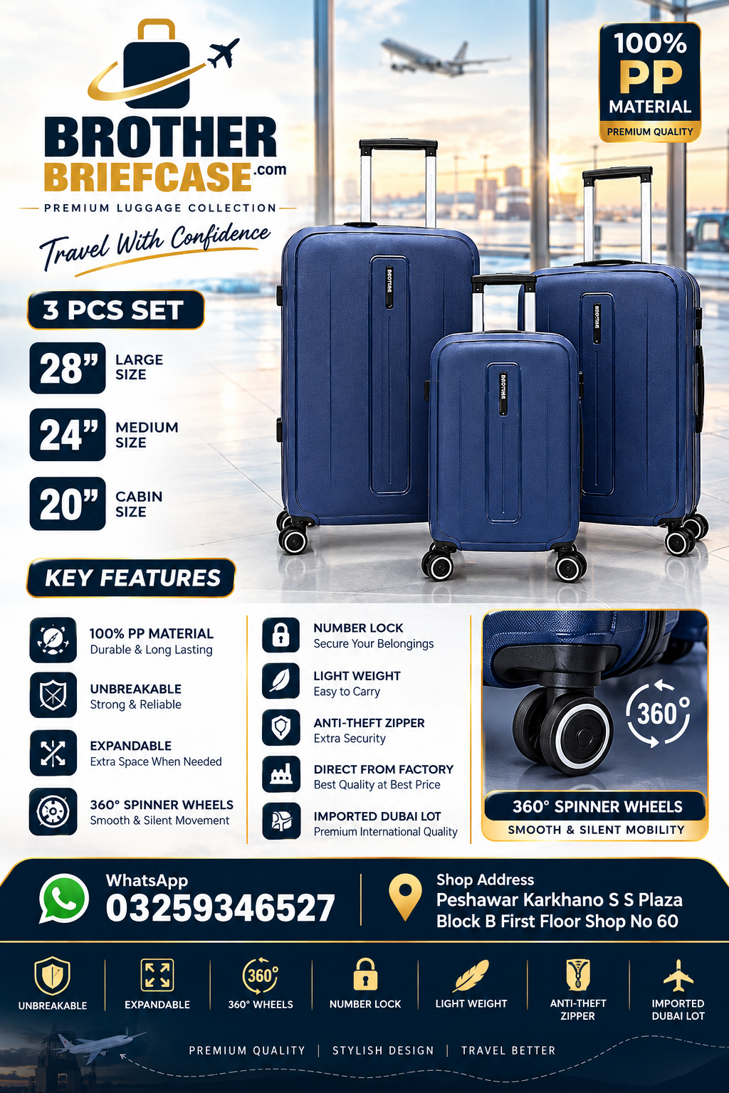 Unbreakable PP Luggage Set – Expandable Suitcases