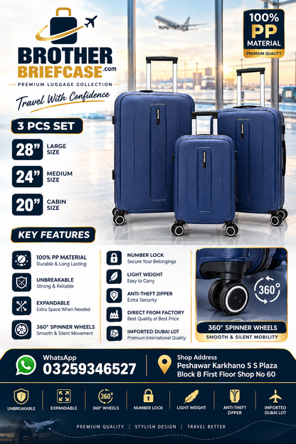 Unbreakable PP Luggage Set – Expandable Suitcases