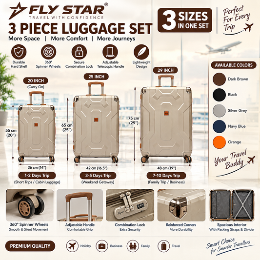3-Piece Luggage Set | 20", 25" & 29" Travel Suitcase Set