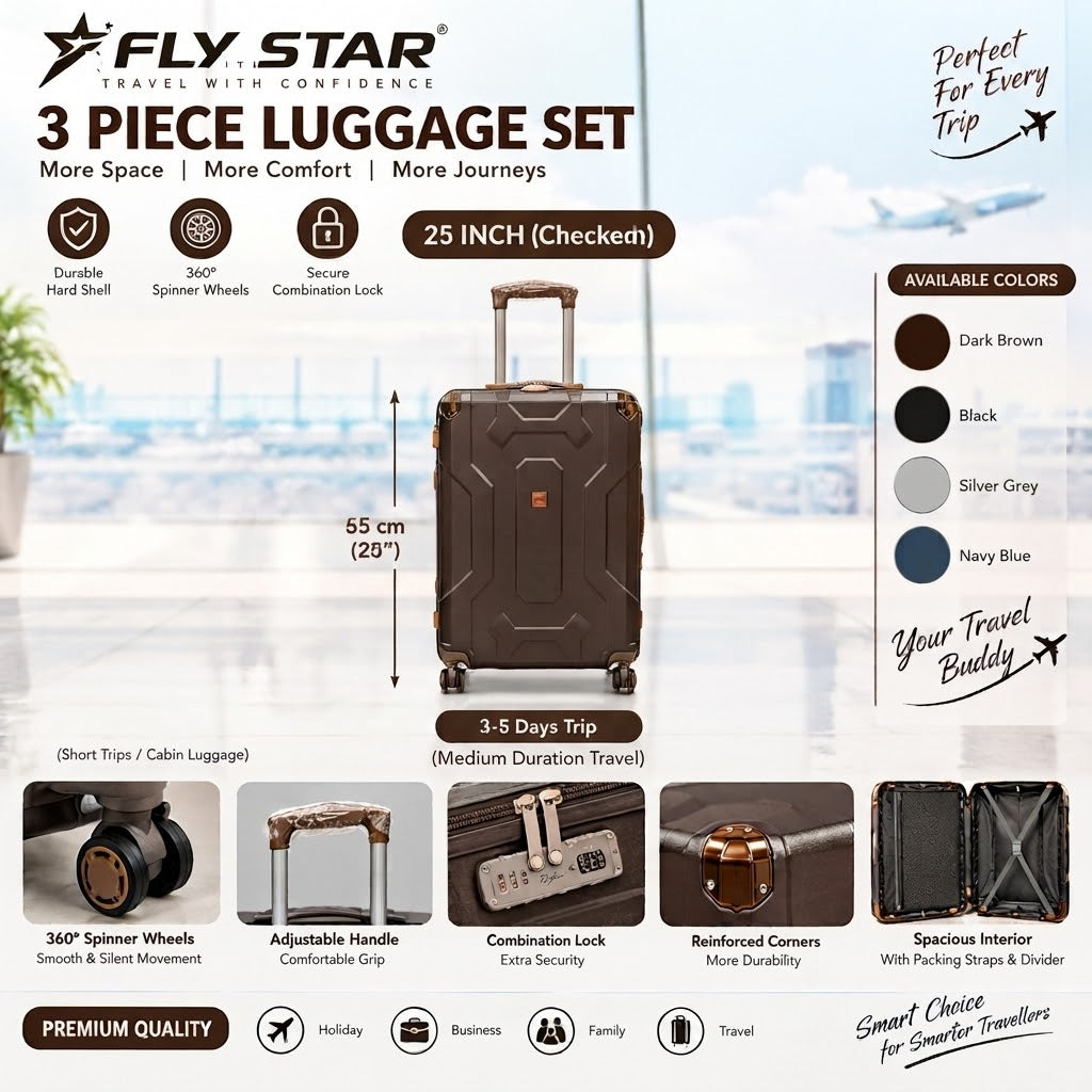 3-Piece Luggage Set | 20", 25" & 29" Travel Suitcase Set